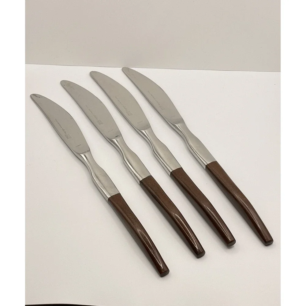 Set Of 8 Ekco Eterna LA JOYA Stainless Steel Japan Flatware Knives Wooden Handle
